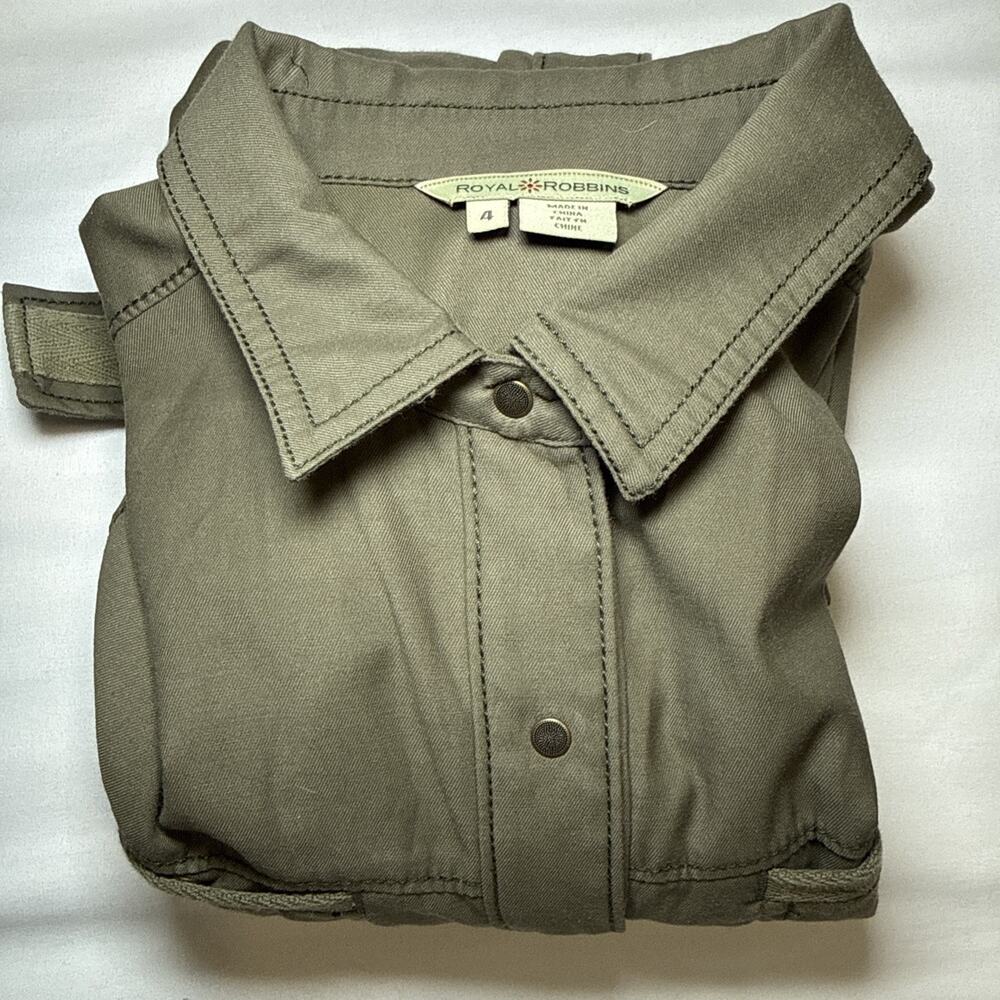 Royal Robbins Snap Front Shirt Dress Belted Olive Green 3/4 Sleeve Womens 4 EUC - Picture 13 of 13